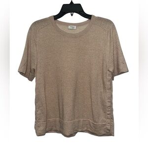 Akris Punto Short Sleeve Pink Wool Shimmer Sweater Size 10 Side Snap Crew Neck